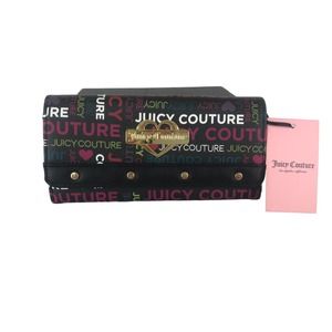 Juicy Couture Women's Wallet Clutch Black Logo Pattern New